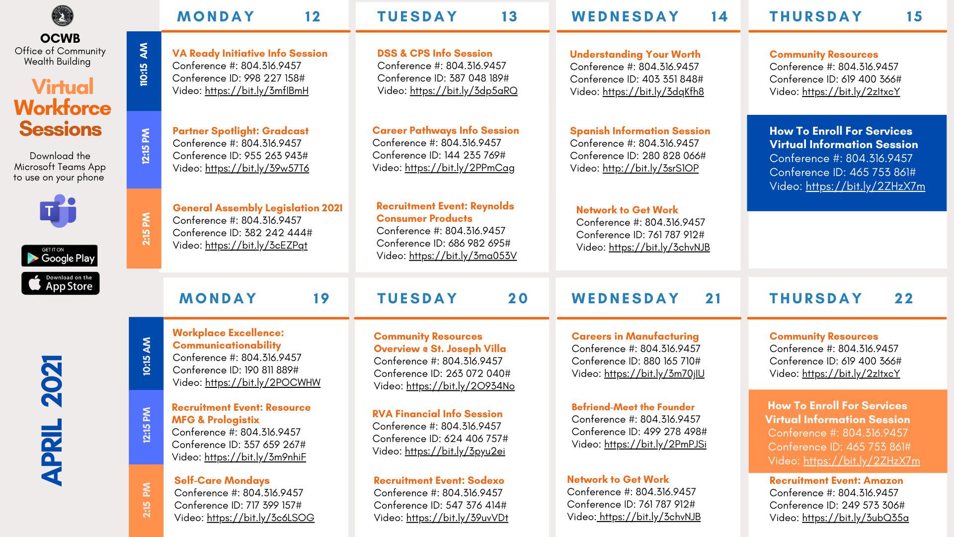 VWS Calendar - Week of April 12h _Week of April 19th 