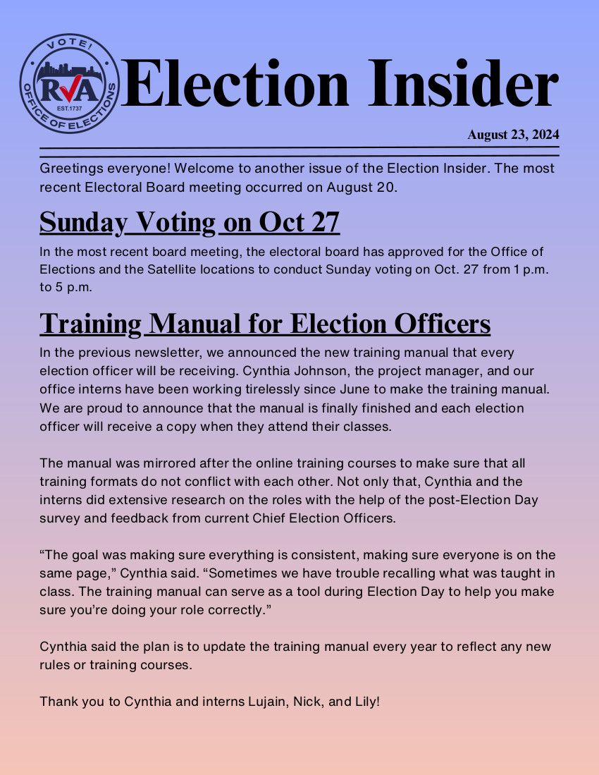 Election Officer Newsletter #5