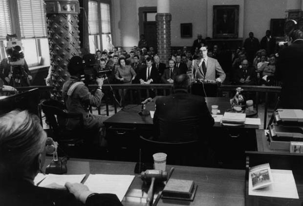 Image of Richmond City Hall in 1970 during a pollution hearing.